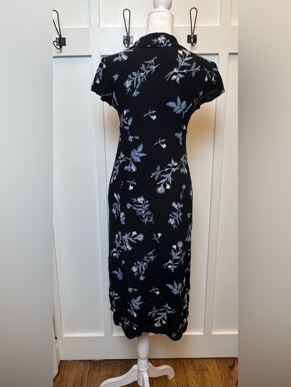 Vintage Ann Taylor Loft Sz 2 Button Down Shirt Dress Navy Floral Cottagecore AOP - Picture 5 of 7